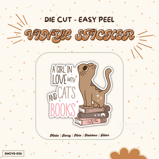 Vinyl Sticker - In Love With Cats and Books